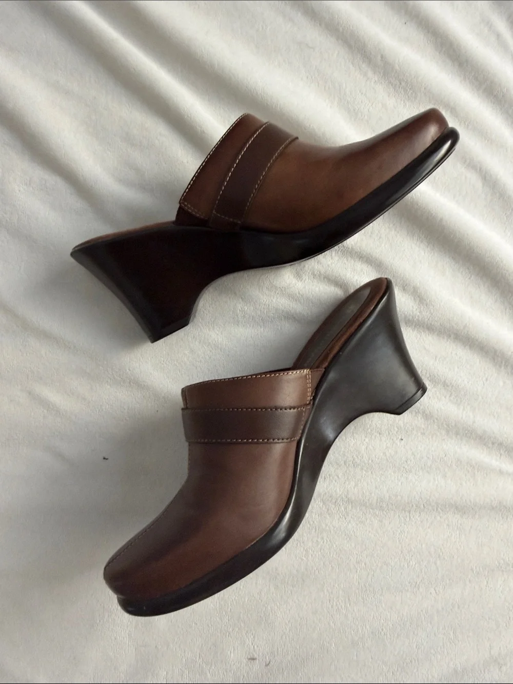Naturalizer Brown Leather Buckle Mule Heels size 6.5